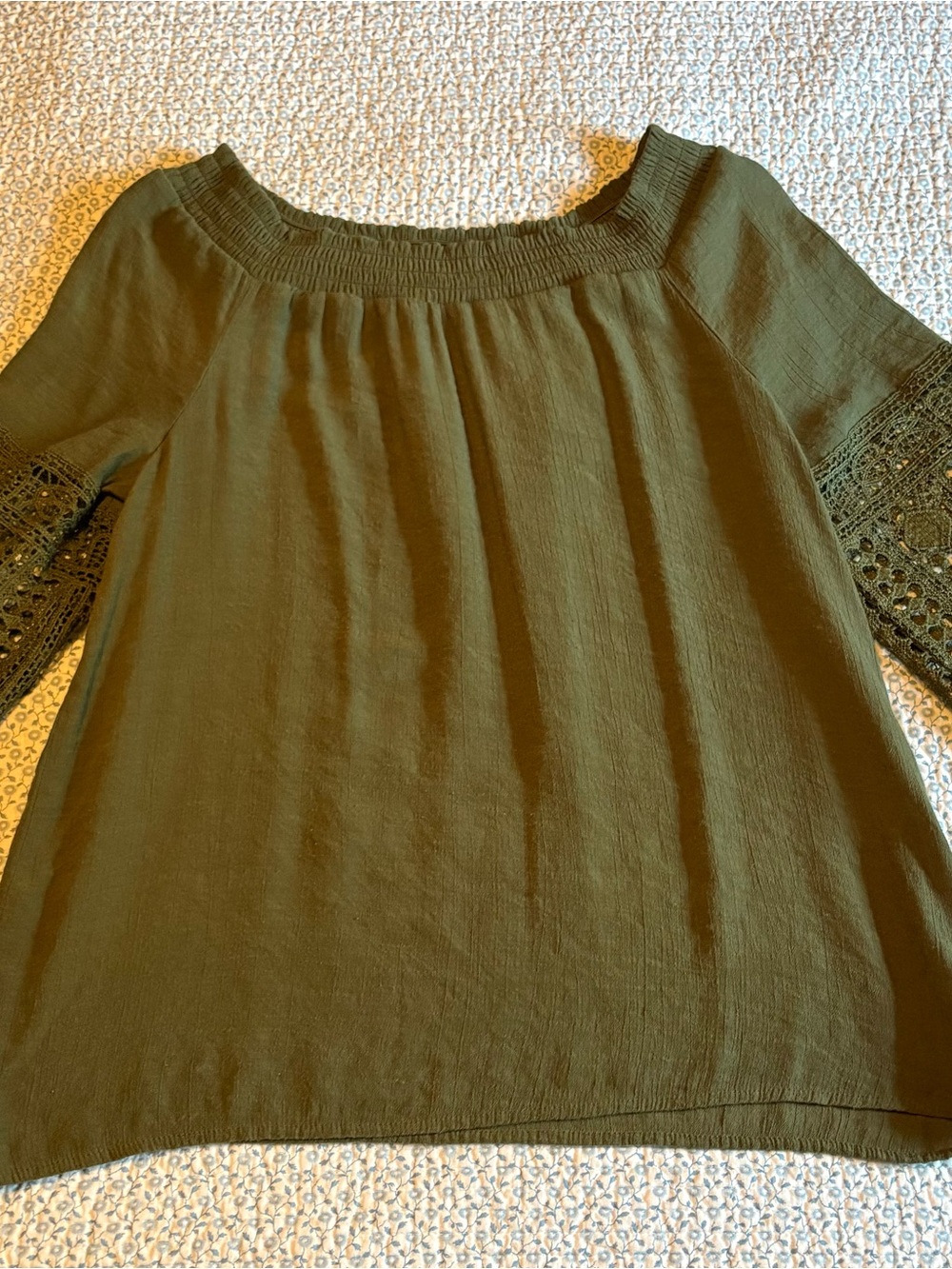 Cato Established 1946 Women's Green Crochet Sleeve Off-Shoulder Blouse